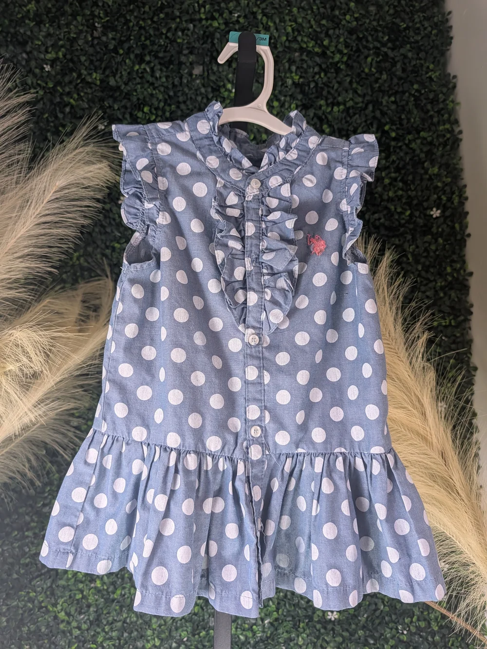 Ralph Lauren Girls' Blue Polka Dot Ruffle Dress